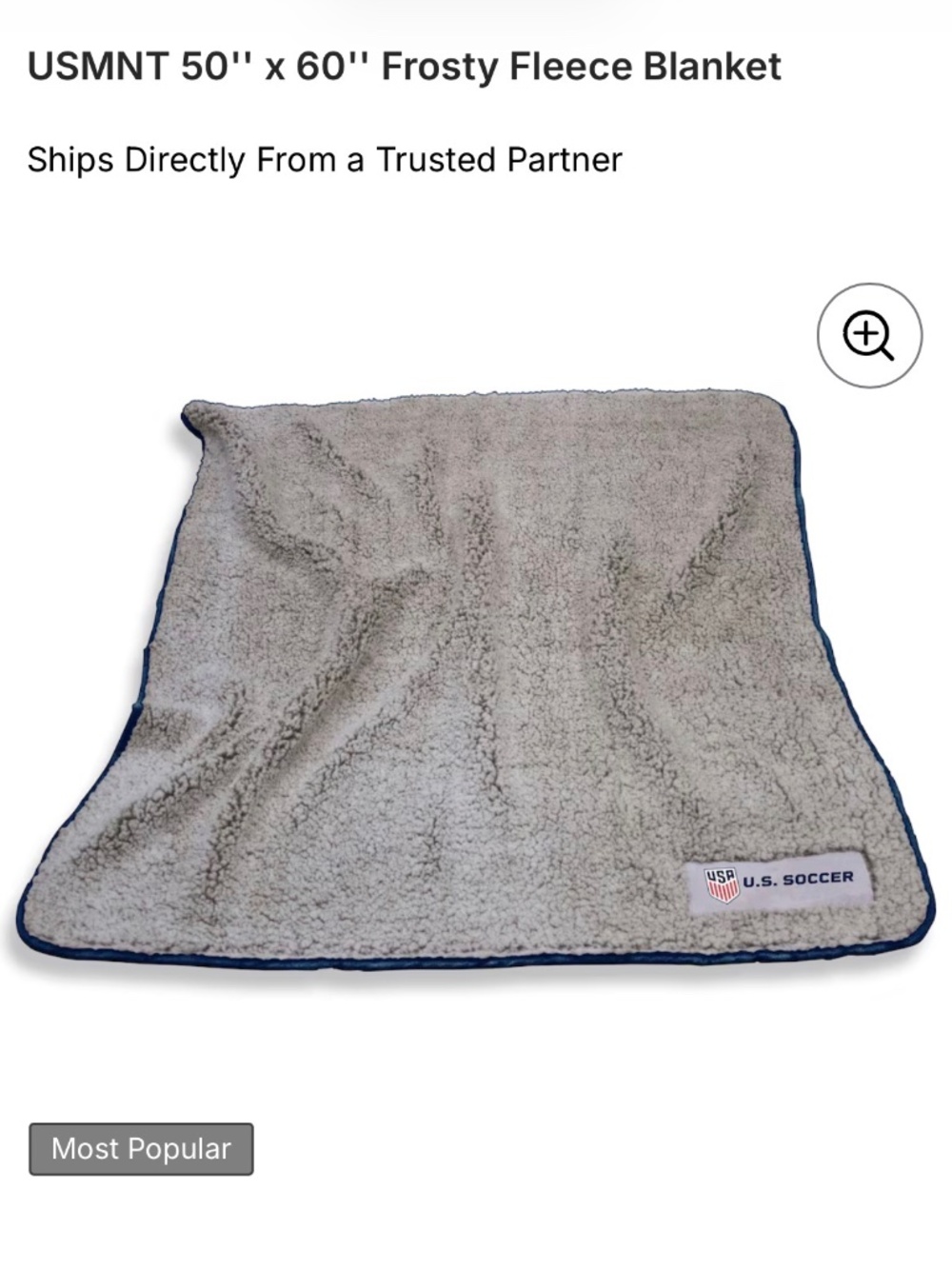 USMNT 50'' x 60'' Frosty Fleece Blanket - Light Gray White NEW - Picture 3 of 7